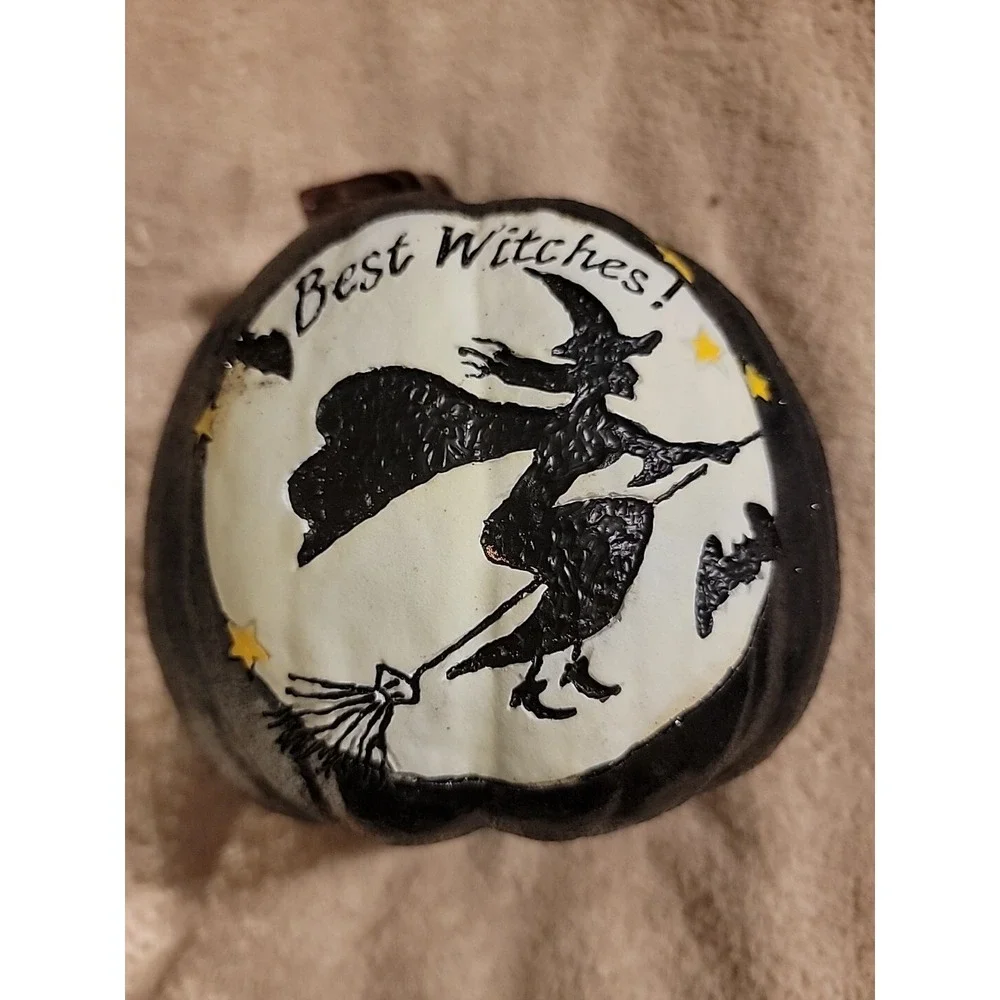 Black Glitter Pumpkin Featuring Witch Flying In‎ Front Of Moon 